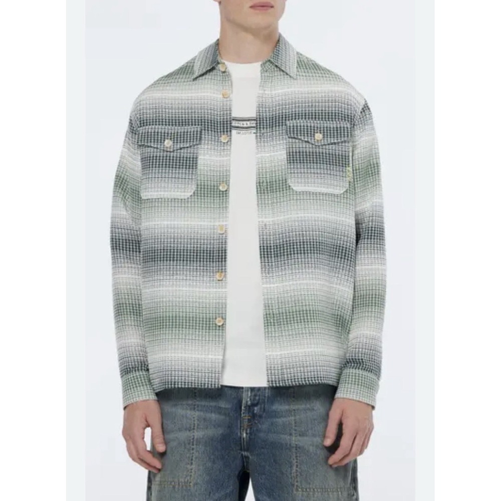 Scotch & Soda Relaxed Fit Waffle Texture Shirt Ombre Stripe Men 2XL NWT $148